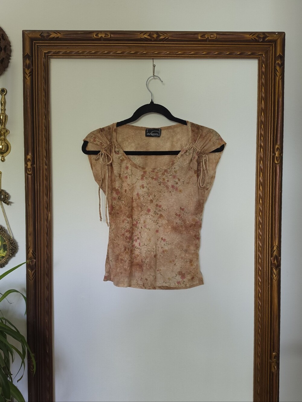 Vintage Dynamite Floral Tie-Sleeve Chiffon Top - Tan/Cream